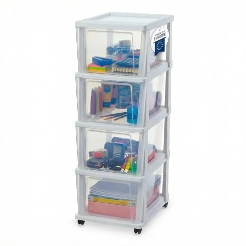 Iris Ohyama Rollcontainer KMC-304, Kunststoff mit 4 Schubladen, Weiß