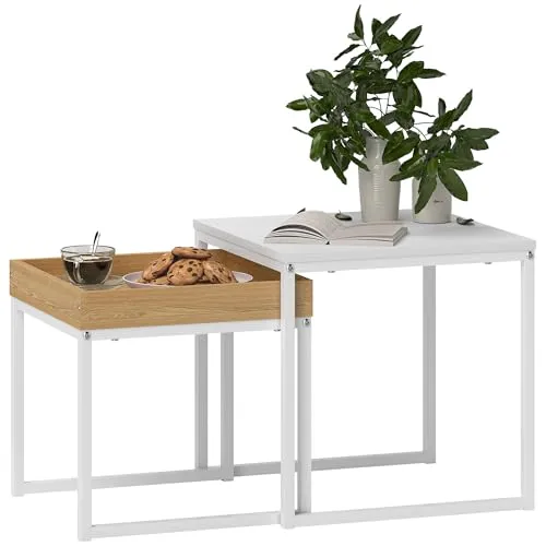Homcom Couchtisch Set, Weiß, 45x45 cm, Modernes Design - Couchtische im eleganten Weiß mit U-förmigen Beinen, ideal für moderne Wohnzimmer. Vielseitig einsetzbar und leicht zu reinigen, bringen sie Stil und Funktionalität in Ihr Zuhause.