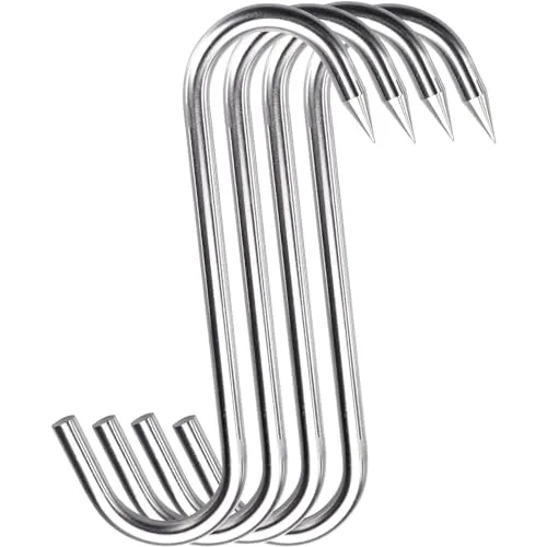 Grizef S-Haken-Fleischhaken, robuster Edelstahl 250mm x 10mm, Fleischverarbeitungshaken für Metzger, Landwirt, Jäger (4 Stück, 10 mm)