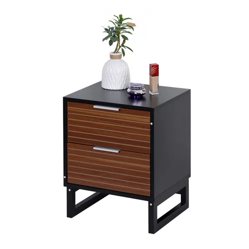 Moderner Nachttisch mit Stauraum - Nachttisch aus Faserplatte und Bambus, 2 Schubladen, ideal für Schlafzimmer und Wohnzimmer, bietet praktischen Stauraum und modernes Design.
