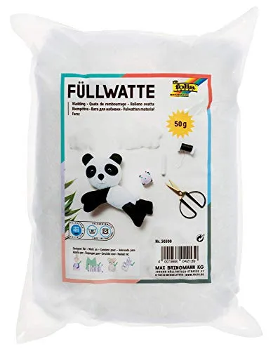 folia Bastelwatte Füllwatte weiß - 50 g hochwertige Polyesterfaser, waschbar bei 30°C und schwer entflammbar für kreative Projekte