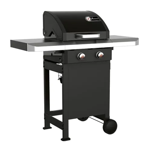 Landmann Gasgrill Rexon 2.0 - Schwarz - Gasgrill mit Seitenablage, Piezozündung und Temperaturanzeige. Ideal für Grillabende im Freien, inklusive herausnehmbarer Fettauffangbox und praktischen Rädern für einfache Mobilität.