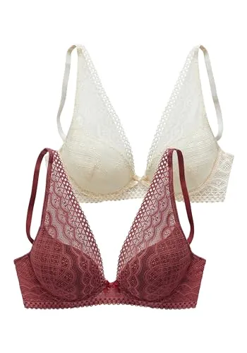 PETITE FLEUR Damen Push-up-BH - Femininer Push-up-BH im Doppelpack, mit herausnehmbaren Kissen Cups und modischer Spitze, ideal für ein verführerisches Dekolleté und perfekten Tragekomfort.