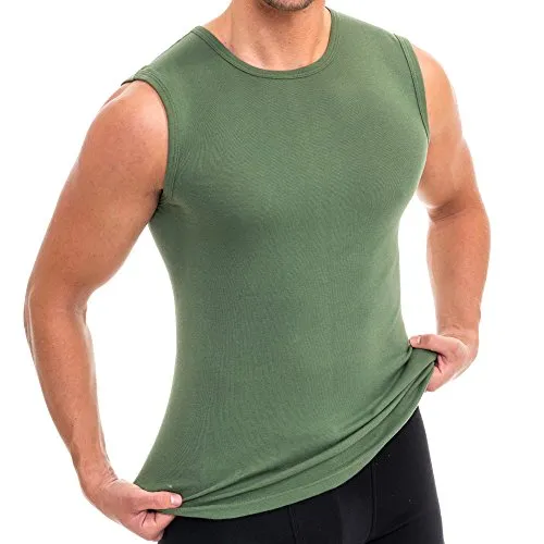 HERMKO 3040 Herren Muskelshirt aus 100% Bio-Baumwolle, Unterhemd Atlethic Vest Rundhals viele Farben, Größe:D 8 = EU XXL, Farbe:Tanne