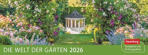 Die Welt der Gärten Premium-Tischplaner 2026 - Wochenkalender mit 53 Fotografien: Dekorativer Tischkalender mit 53 faszinierenden Fotos von Gärten auf der ganzen Welt. (Tischkalender Harenberg)