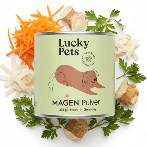 Lucky Pets Magenpulver für Hunde mit Ulmenrinde – sofort verzehrfertig - Genießen Sie mit dem Lucky Pets Magenpulver für Hunde eine einfache Futterergänzung. Es bietet einen sanften Schutz für den Magen und unterstützt die Verdauung auf natürliche Weise – kein Aufkochen nötig!