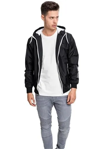 Urban Classics Herren Contrast Windrunner Jacke, Blk/Wht, M - Funktionsjacken mit winddichter Funktionalität und stylischem Design, ideal für Übergangszeiten. Aus robustem Material für Komfort an windigen Tagen.
