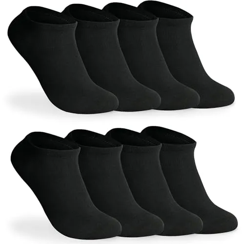 Bärenfuß Herren & Damen Sneaker Socken - 8 Paar aus Europa - Premium Baumwolle (Schwarz, 35-38)