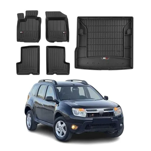 OMAC Fußmatten & Kofferraumwanne Set für Dacia Duster 2010-2018 - Fußmatten & Laderaumwannen Set aus hochwertigem, geruchlosem Gummi, einfach zu reinigen und ideal für optimalen Schutz Ihres Fahrzeugs.