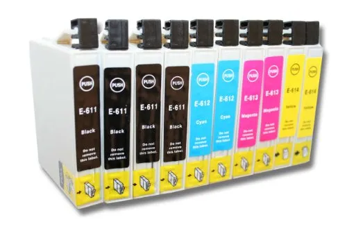 vhbw 10er-Pack Tintenpatronen kompatibel mit Epson Stylus DX4200, DX4250, DX4800, DX4850 Drucker - Set Cyan, Magenta, Yellow, Schwarz (Kompatibel)