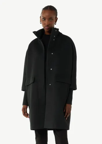 Comma Langmantel Wollmantel mit geripptem Kragen und Ärmeln in schwarz von comma,