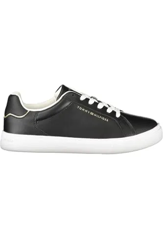 Tommy Hilfiger Damen Runner Sneaker Essential Court aus Leder, Schwarz (Black), 36 - Damen-Sneaker aus 100% Leder, stilvolles Design mit hochwertigem Material und optimaler Passform, ideal für Alltag und besondere Anlässe.