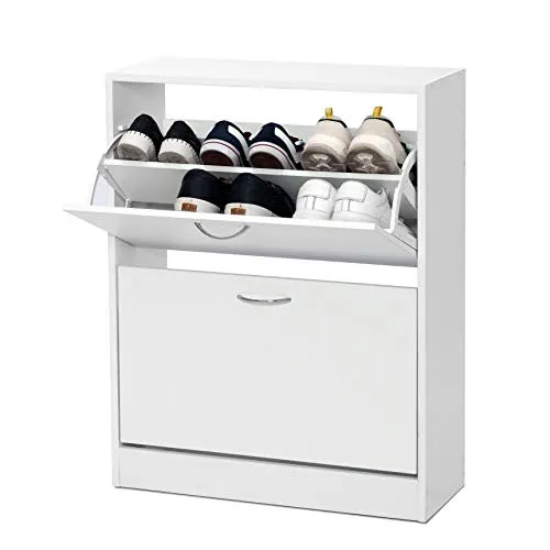Meerveil Schuhschrank, klappbar, 2 Türen, schmal, weiß, 63x24x81 cm