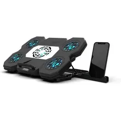 inca INC-614GMS Gaming Notebook Kühler mit Telefonhalter - Laptop-Ständer mit 5 blauen LED Lüftern und 5-stufiger Höhenwinkeleinstellung für optimierte Kühlung und Komfort beim Gaming.