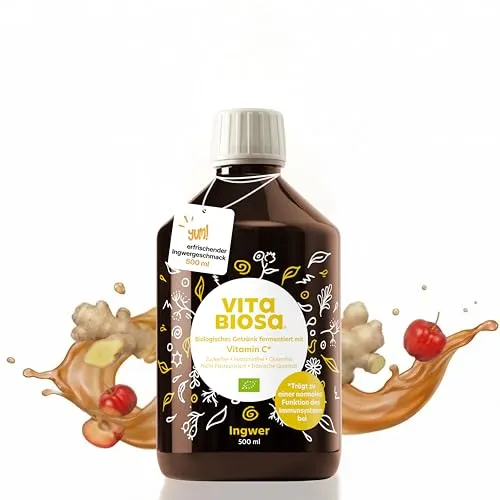 Vita Biosa Ingwer + Vitamin C Bio Fermentgetränk 500 ml – erfrischend im Geschmack durch natürlichen Ingwer – Milchsäurekulturen