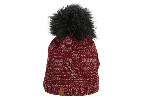 Faera Bommelmütze Wintermütze warm gefüttert mit Kunstfell Bommel-Mütze Damen Herren
