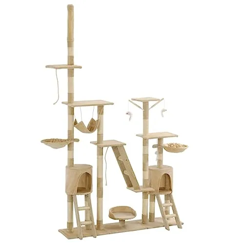 vidaXL Katzen-Kratzbaum Beige - 230-250 cm - Kratzbaum für Katzen mit Sisal-Kratzsäulen, ideal zum Krallenschärfen und Spielen. Bietet zahlreiche Plattformen, Höhlen und eine Hängematte für maximalen Komfort und Spaß.