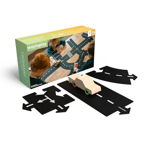 Boni-Shop Waytoplay Spielzeug Rennbahn-Auto Geschenkset mit 24 Straßenteilen - Erleben Sie grenzenlosen Spielspaß mit dem Waytoplay Spielzeug Rennbahn-Auto Geschenkset! Enthält 24 flexible Straßenteile und ein hochwertiges Holzspielzeugauto. Ideal für drinnen und draußen – fördert die Kreativität der Kinder!
