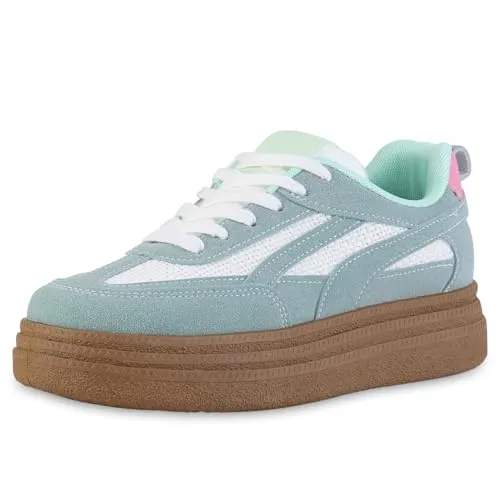 VAN HILL Damen Plateau Sneaker 216617 - Bequeme Schuhe in Hellblau - Damen-Sneaker mit trendigem Plateau, ideal für einen stylischen Auftritt und optimalen Komfort den ganzen Tag.