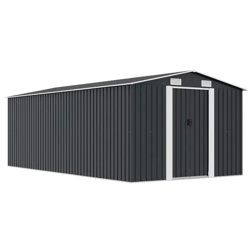 vidaXL Gerätehaus 257x489x181cm - Metall Grau Geräteschuppen, robust und wetterfest mit hervorragender Belüftung und einfacher Zugänglichkeit