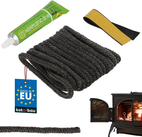 KOTARBAU® Dichtschnur für Kaminofen 2,5 m Glasfaser Schnur  6 mm hitzebeständiger Kleber Kamindichtung Reparaturset Kaminofendichtung Ofendichtungsschnur