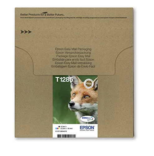 Epson Fuchs Tinten Multipack T1285 - 4 Farben für brillante Druckergebnisse - Druckerpatronen Multipack mit 4 Fuchspatronen (schwarz, cyan, magenta, gelb) für gestochen scharfe Texte und Fotos. Wisch- und wasserfest, ideal für den täglichen Gebrauch.