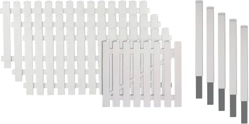 Lightline Vorgartenzaun Set aus hochwertigem Kunststoff - Gartenzäune aus PVC, 3 Elemente + 1 Tür für 6,85 m, wartungsfrei und einfach zu reinigen, ideal für eine ansprechende Gartenumrandung.