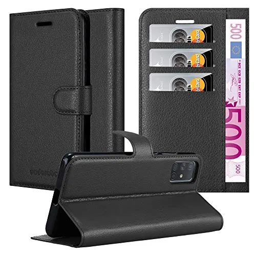 Produktbild Cadorabo Hülle kompatibel mit Samsung Galaxy A71 5G Handyhülle aus Kunst Leder Flip Klappbare Stoßfeste Magnetische [Standfunktion] [Kartenfächern] Cover Hülle für Galaxy A71 5G Tasche in Schwarz