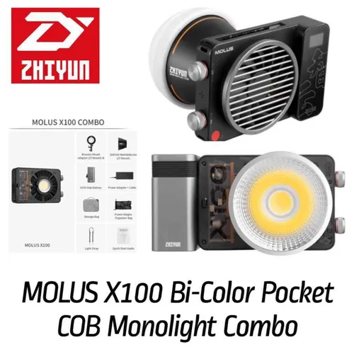 Zhiyun Molus X100 Combo - Dauerlichter mit 100 W COB-Licht; ideal für Porträtfotografie und Werbung; bietet eine intelligente Kühlsteuerung und vielseitige Befestigungsmöglichkeiten im ZY Mount Ecosystem.
