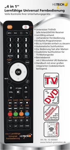 Heitech 4-in-1 Lernfähige Universal-Fernbedienung