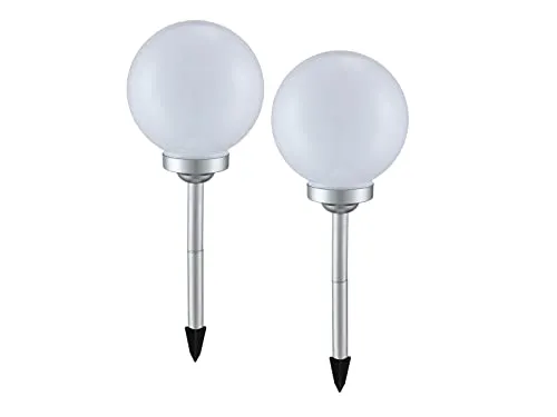 2er Set LED Solarleuchten Gartenkugeln weiß mit Erdspieß, Solarkugel Ø 30cm