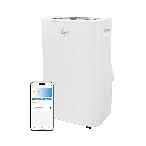 SUNTEC Mobiles Klimagerät Coolfixx 16000 BTU APP – Klimaanlage mobil und leise mit Smart App Steuerung – Entfeuchter für Räume bis 70 qm – Mobile Kühlung & Heizung für zuhause – 16.000 BTU