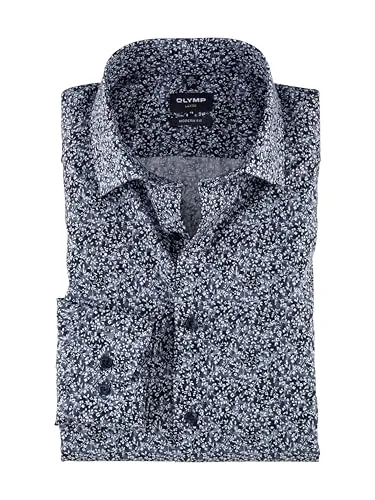 OLYMP Businesshemd 121864 - Stilvolles Marine Hemd - Modernes Businesshemd mit elegantem Flower-Print. Hochwertige Baumwolle für besten Tragekomfort und ein bügelfreies Finish. Perfekt für einen individuellen Look im Büro.
