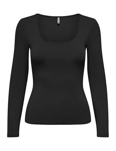 ONLY Damen Onlea L/S 2-Way Deep Neck Top, Schwarz, XL - Tanktops & Träger-Tops für Damen, vielseitig tragbar mit tiefem Ausschnitt für einen eleganten Look.
