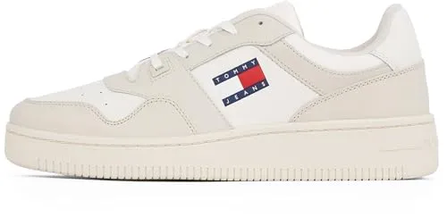 Tommy Jeans Herren Cupsole Sneaker Retro Basket, Elfenbein (Ivory), 45 - Herren-Sneaker mit hochwertigem Leder, optimaler Passform und stilvollem Design, ideal für Alltagslooks und besondere Anlässe.