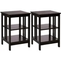 Costway Nachttisch 3 Ebenen 2er Set Beistelltisch Braun - Multifunktionaler Nachttisch im 2er Set mit 3 Ebenen für Stauraum und stilvolle Präsentation. Hergestellt aus hochwertigen MDF-Platten, wasserbeständig und stabil. Ideal für Wohnzimmer und Schlafzimmer.