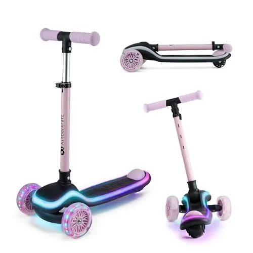 Kinderkraft RAKET Kinderroller – 3 Räder mit LED & RGB-Rädern – Höhenverstellbar & Klappbar – Ab 2 Jahren – Rosa - Kinderfahrzeuge: Der Kinderroller RAKET fördert das Gleichgewicht und die motorische Koordination mit einer innovativen LED-Plattform und 20 Lichtmodi für mehr Sicherheit und Spaß.