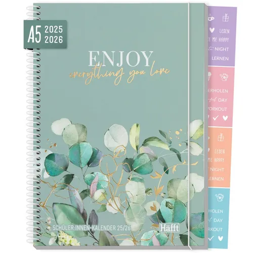 College-Timer Deluxe 2025/2026 / Schülerkalender / A5 / Minty Leaves / Häfft-Ver