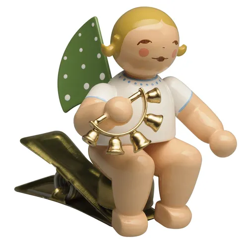 Wendt & Kühn Engel mit Glockenkranz auf Klemme 650/90/73 - Nussknacker Weihnachtsbaumschmuck, handgefertigt und verleiht Ihrem Fest eine festliche Note.