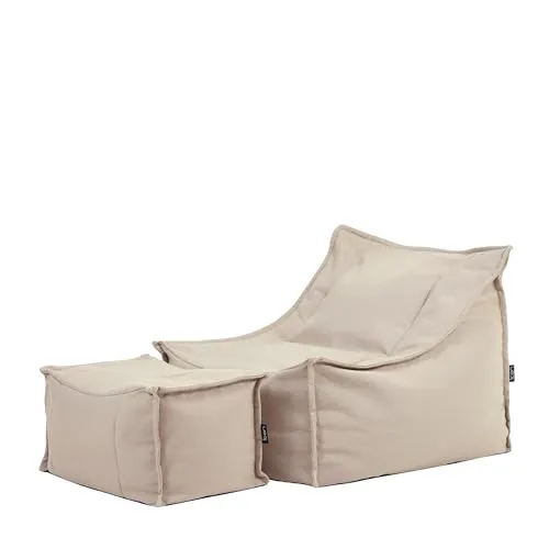 Icon Sitzsack Alto - XXL Set mit Sessel und Fußhocker - Sitzsäcke für den Außenbereich, wasserabweisend und UV-beständig. Ideal zum Entspannen am Pool oder im Garten – mit praktischem Getränkehalter!