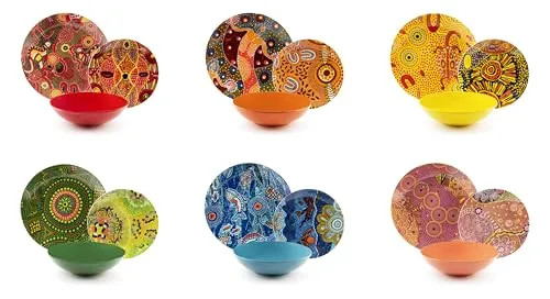 Excelsa Aboriginal Tellerservice, 18-teilig - Tafelservice für 6 Personen aus hochwertigem Porzellan und Steingut, spülmaschinen- und mikrowellengeeignet, ideal für jede Veranstaltung
