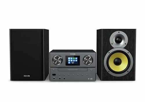 PHILIPS TAM8905 Mikro-Musiksystem - 100W kraftvoller Sound, Bluetooth, Spotify Connect, Internetradio und klassisches Design mit Farbdisplay