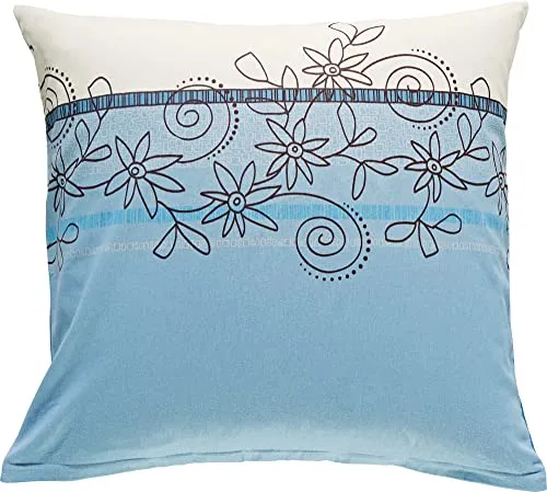 Erwin Müller Zusatz-Kissenbezug, Kissenhülle Fein-Biber Blume hellblau Größe 80x80 cm - hautsymphatisch, bügelleicht, mit Marken-Reißverschluss
