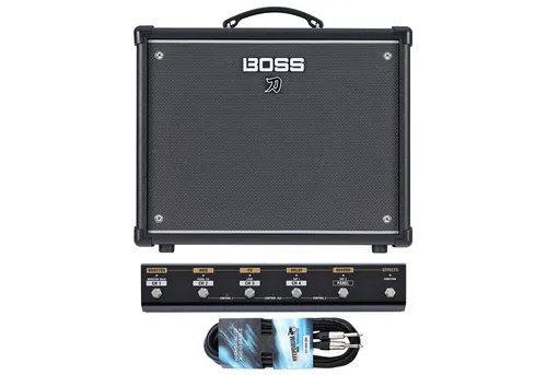 Boss Katana 50 EX Gen 3 Gitarren-Verstärker mit Fußschalter - Leistungsstarker 50W Gitarrenverstärker mit 6 Verstärkertypen, 5 Effektsektionen und Power Control für flexibles Üben - ideal für Studio und Bühne.