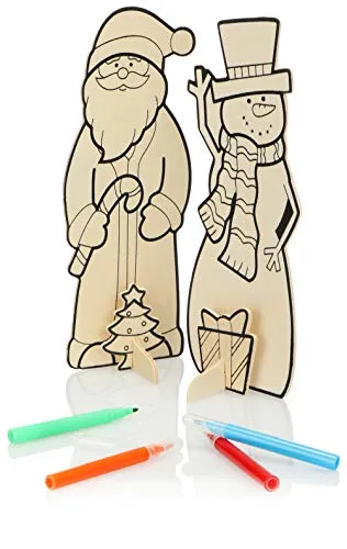 com-four® 2X Bastelset Weihnachtsfigur - Bastelset Weihnachten für Kinder zum Ausmalen - Santa Claus und Schneemann zum Basteln und Ausmalen [Auswahl variiert] (Weihnachtsfigur - 2 Stück)