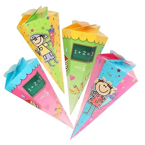 com-four® 4X Mini Schultüten 30 cm, Geschwisterschultüten aus Pappe