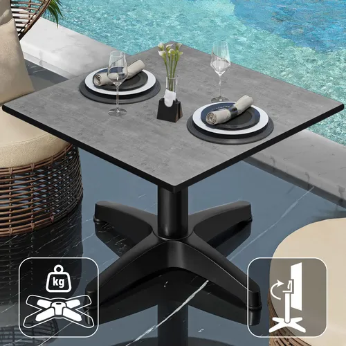 CPBL | Compact Loungetisch | B:T:H 70 x 70 x 42 cm | Beton / Aluminium Schwarz | Klappbar | Zusatzgewicht | Bistro Loungetisch Gastro Tisch