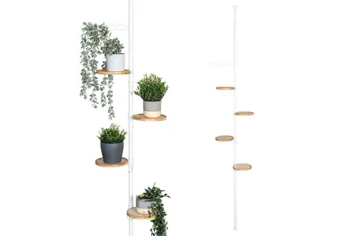 bremermann Teleskop-Blumenregal mit 4 Bambus-Ablagen - Pflanzenregale, platzsparend und höhenverstellbar für optimale Präsentation Ihrer Pflanzen in jedem Raum.