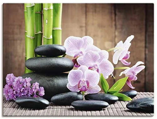 ARTLAND Wanddeko Leinwand Bilder Wandbild 60x45 cm Zen Asien Asiatisch Wellness Spa Bambus Natur Steine Orchideen T5OO