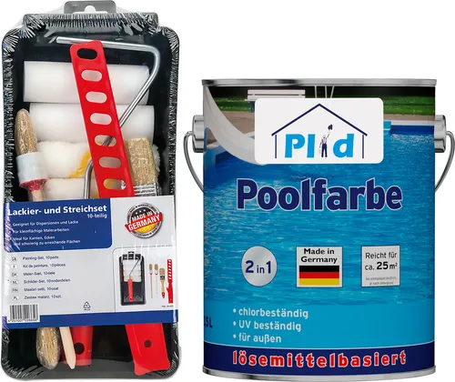 Plid® Premium Poolfarbe - Seidenglänzende Schwimmbeckenfarbe für Beton - Schwimmbadfarben - Hochwertige, wasserdichte Beschichtung für Schwimmbecken mit schneller Trocknung und hoher Ergiebigkeit. Made in Germany für beste Qualität.